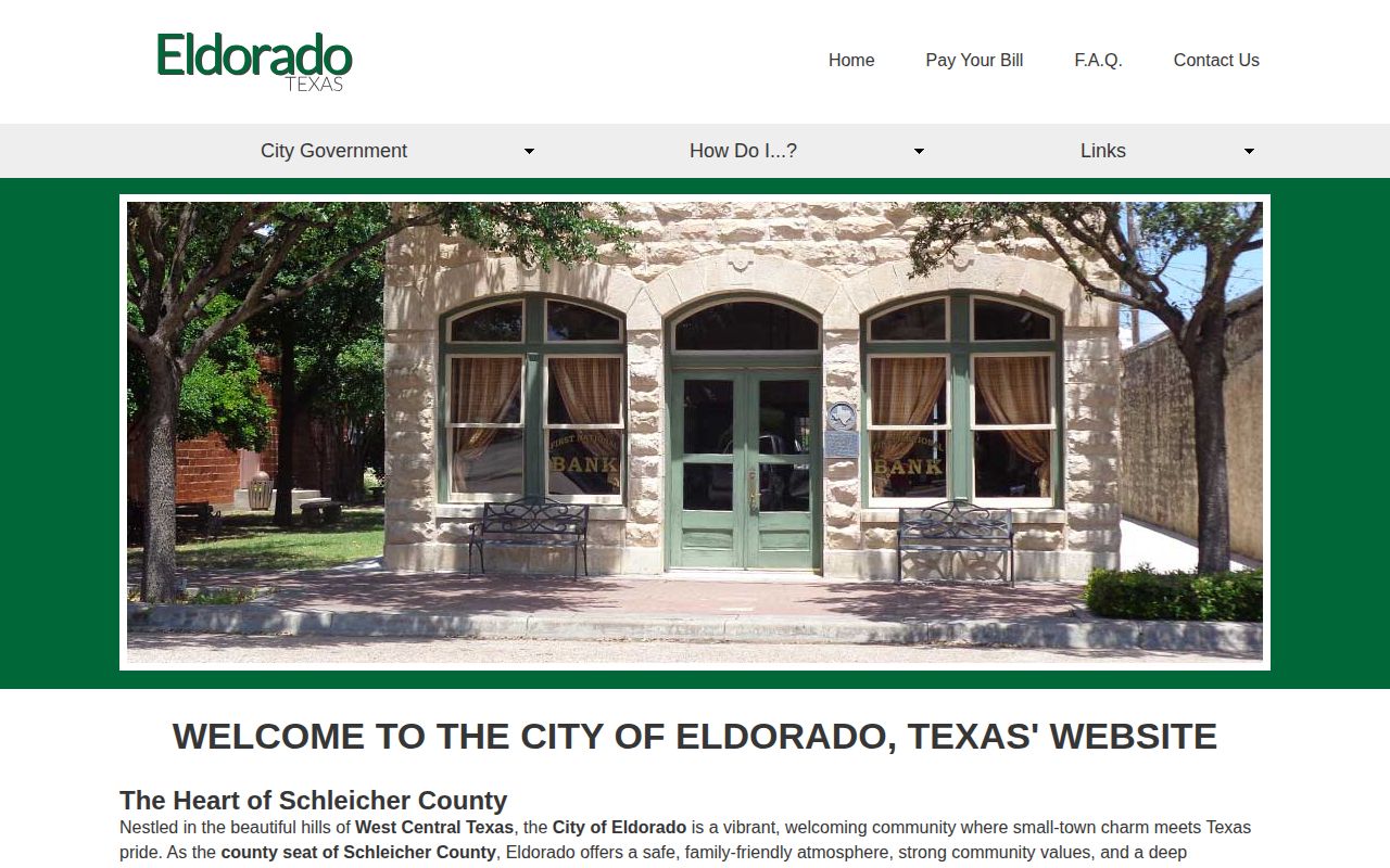 Schleicher County Eldorado booking-record source context from the City of Eldorado website